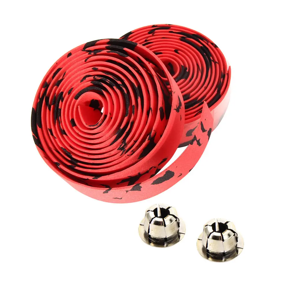 Bicycle Handlebar Tape 2 Pack Anti Slip High Friction Cork Wrap with Bar Plugs for Road Bike Red Black