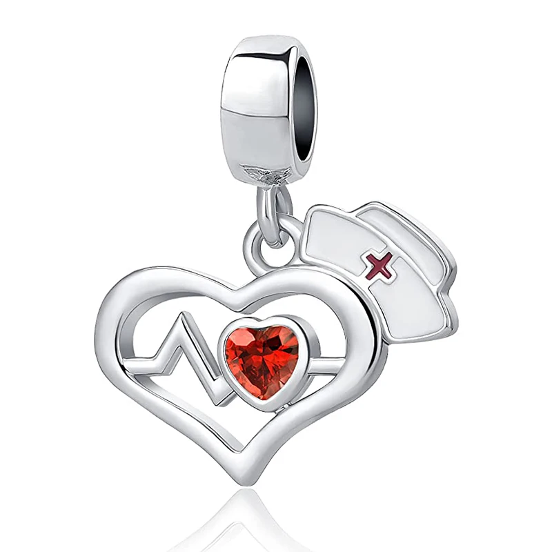 New Heartbeat Nurse Red Nurse Cap Nursing  Charm Bead Fit Pandora Charms Bracelet Necklace