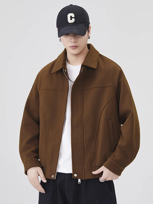 

American Heavyweight Structure Design Men's Woolen Jaet Loose Motorcycle Sle Collar Autumn New Faion Polyester Blend