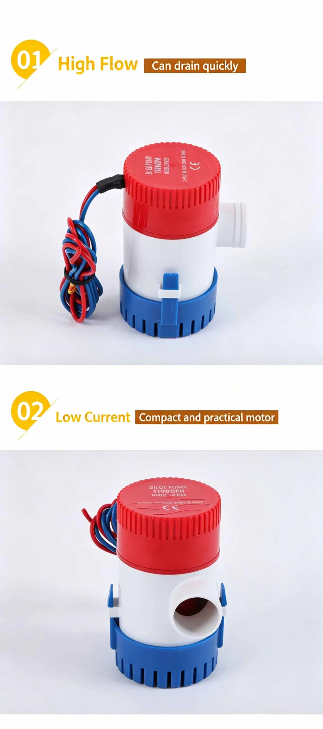 Tauchbilgenpumpe, Mini-Elektrowasserpumpe 12V 24V, 350/500/750/1100GPH für Boote, Wasserflugzeuge, Wohnmobile & Hausboote – Detail 5