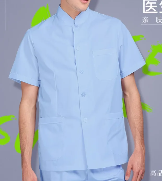 

Doctor Uniform Men Summer Tops Chinese Collar Dentistry Shirt