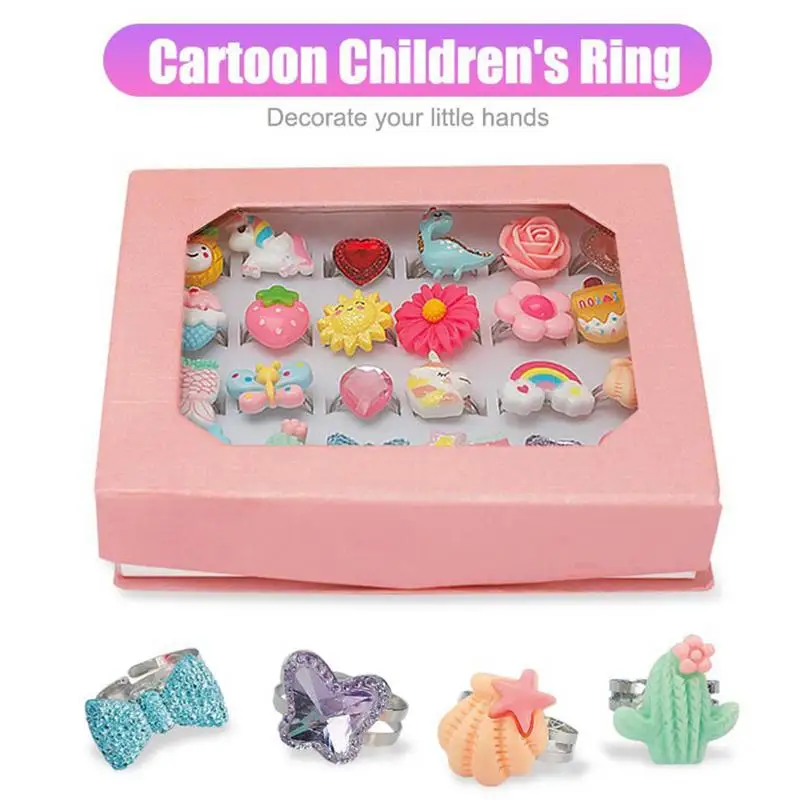 Anillos de juego sin duplicación para niños, anillo de juego para niñas, anillos de dedo de princesa, 24 piezas