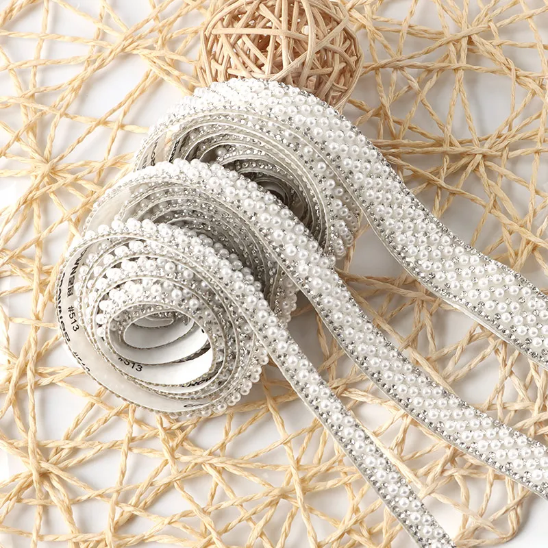(1 yard/bag) Pearl diamond lace self-adhesive diamond DIY wedding decoration handmade materials Valentine\'s Day gift decoration