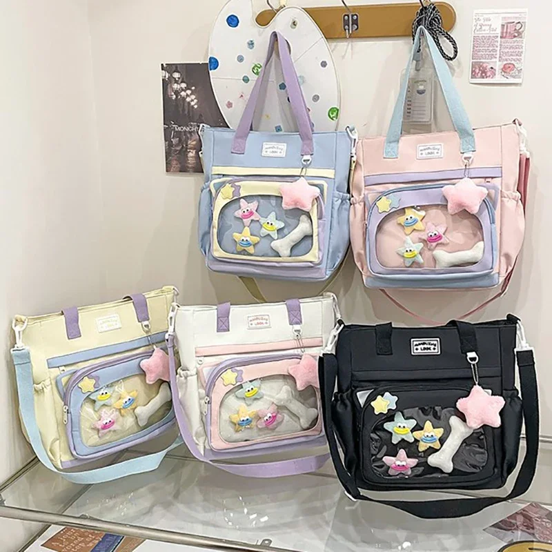 Richme Dopamine Women Tote Bags Y2K Harajuku Subculture Transparent Badge Show Ita Bag JK Uniform Patchwork Commute Bolso Mujer