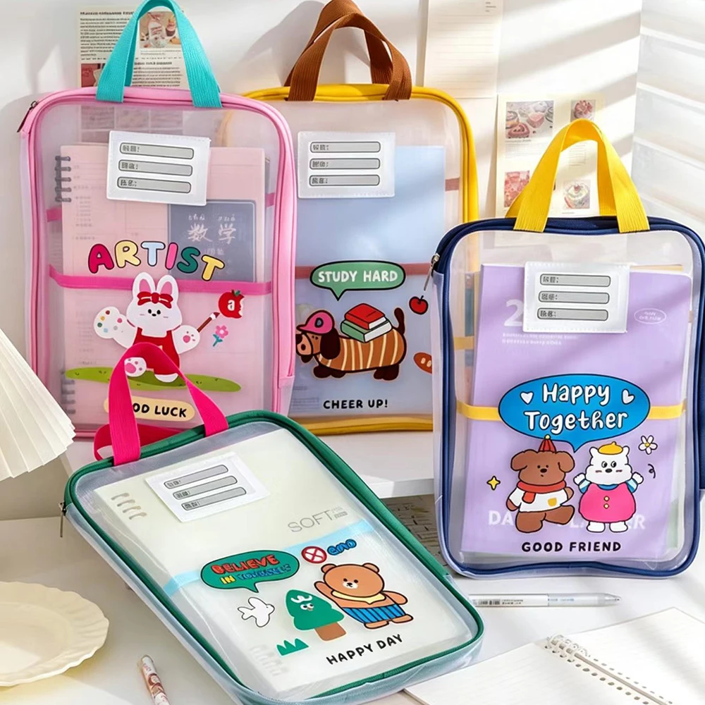 Transparent Handheld File Bag, Subject Classification Zipper Bag, Large Capacity Double-Layer File Bag, Student Tutoring Bag image 3