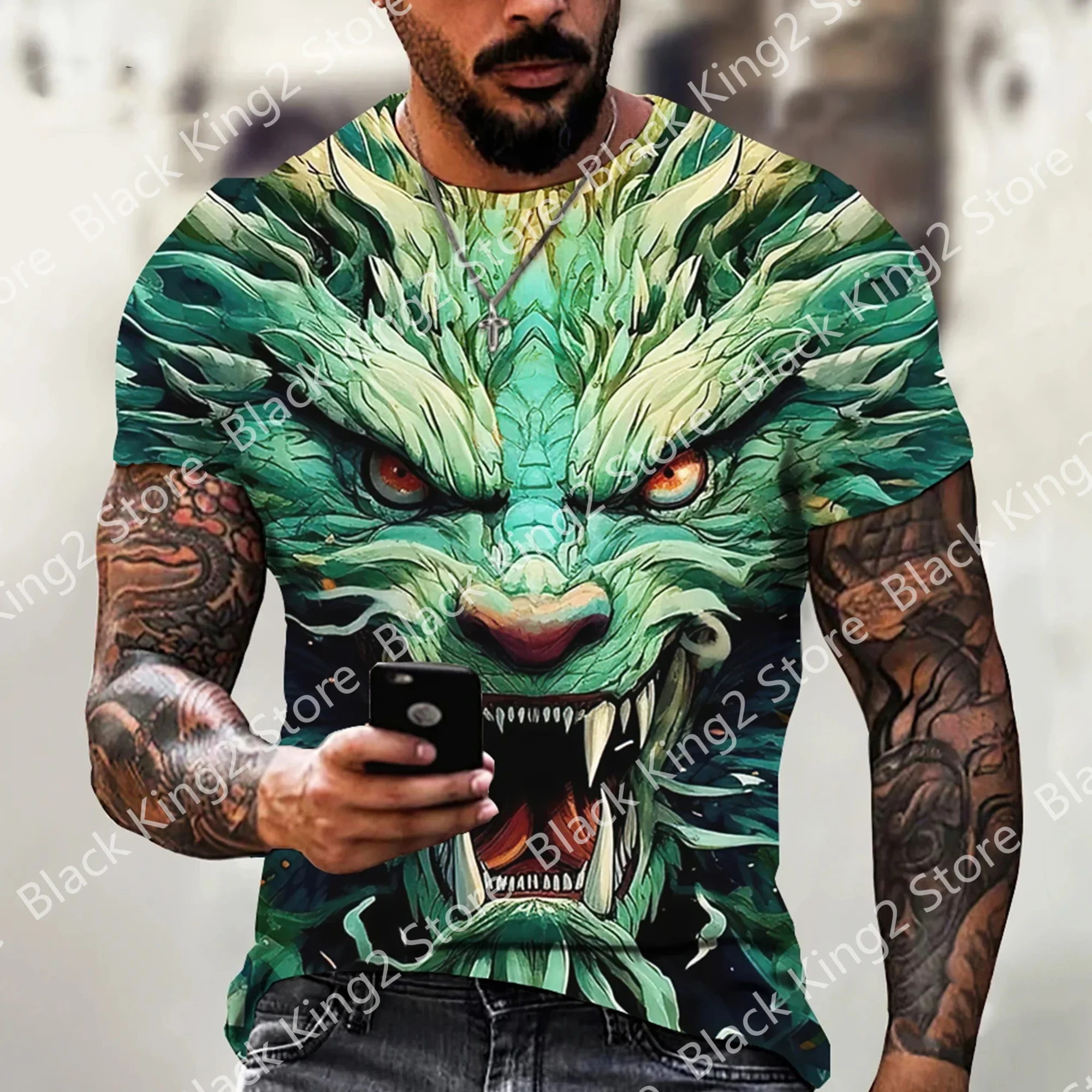 Dragon 3d Men's T-shirt Summer Fashion Printed T Shirt Animal Pattern Short-sleeved Oversized Streetwear Tees Casual Men's Tops