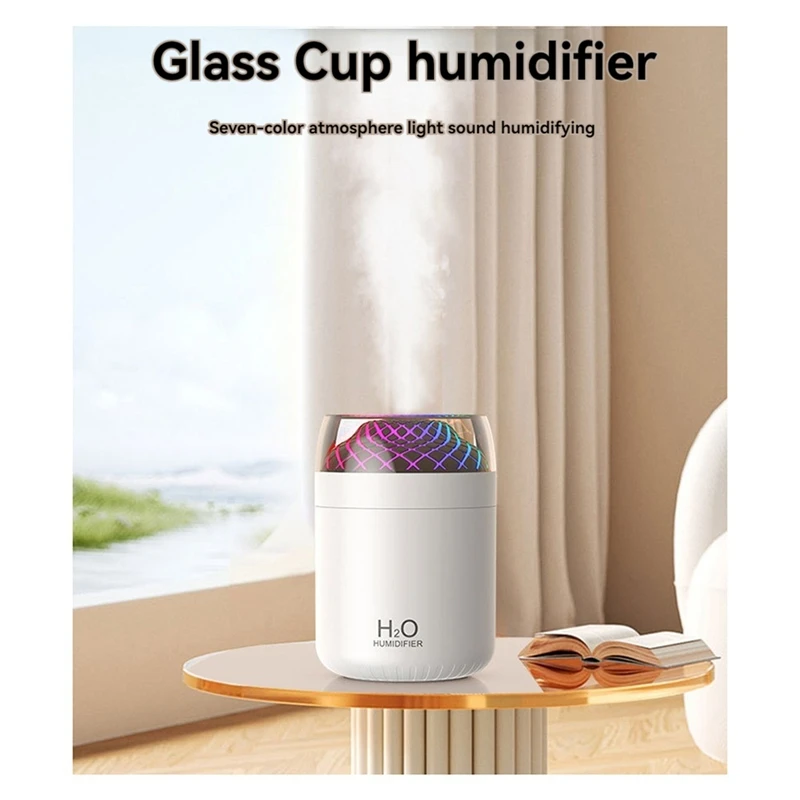 ถ้วยแก้ว Humidifier สีสันสดใสตกแต่งโต๊ะข้างเตียง Night Light USB ขนาดใหญ่ Mist Humidifier