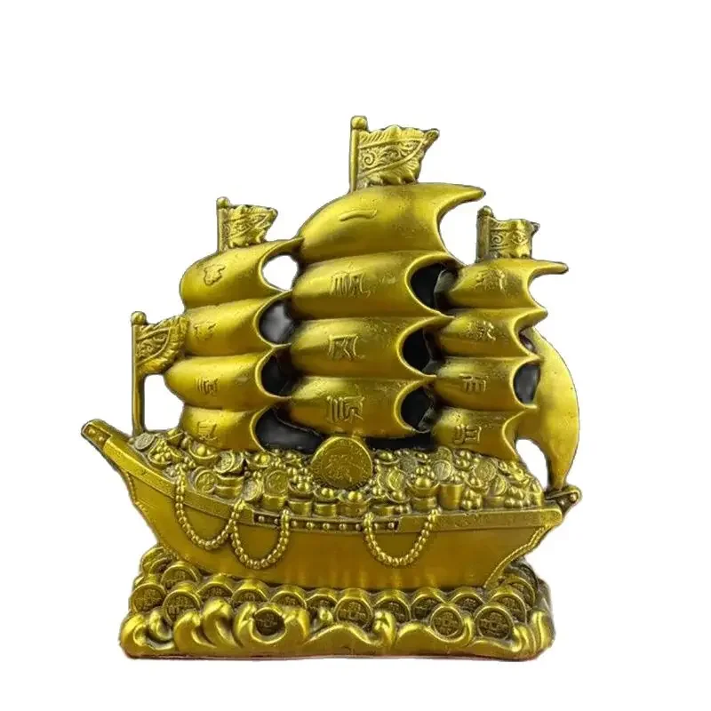 Jinggong Brass Smooth Sailing Wealth Ship Yuanbao Ship Decoration Brass Ship Home Furnishings Opening Decoration Crafts