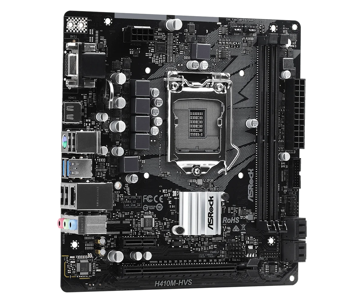 Asrock H410M-HVS เมนบอร์ด LGA 1200 Intel H410 2×DDR4 PCI-E 3.0 Micro ATX รองรับ 10th Gen Core i5-10400F i9-10900F cpu