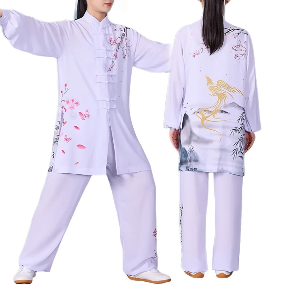 USHINE Chinese Traditional Tai Chi Clothing for Women Lightweight Phoenix & Plum Blossom Print Martial Arts Uniform