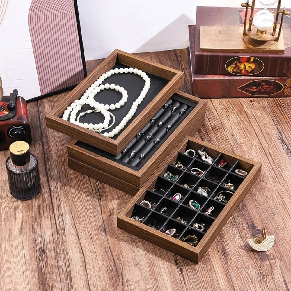 

12/24 Grids Wooden Jewelry Tray Simple Velvet Jewelry Organizer Necklaces Bracelets Jewelry Display Holder Jewelry Seller