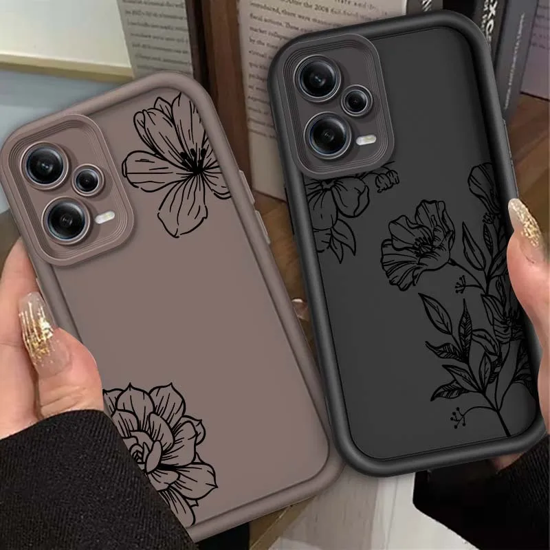 

Retro Line Flower Art Simple Phone Case For Xiaomi Redmi Note 14 13 13R 12 12R 11 11E 11T 11S Pro Plus 5G Eye Ladder Cover
