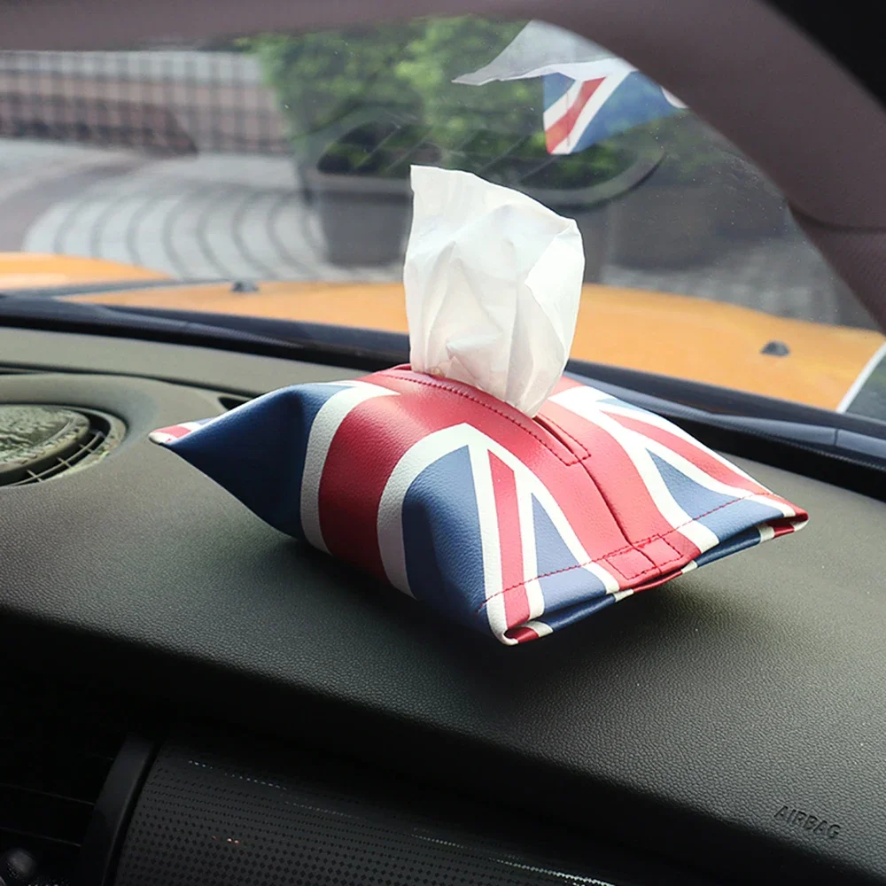 Interior Union Jack Microfiber Leather Car Tissue Napkin Box Bag Container Armrest Storage for  M Coope r J C W Car Styling