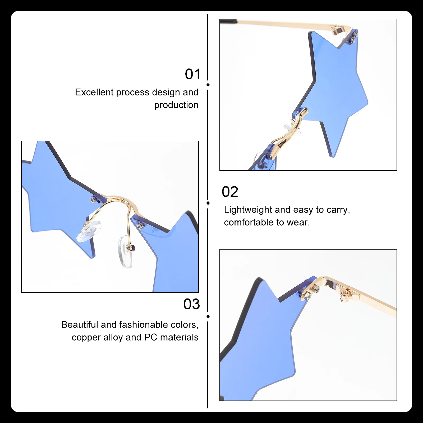 

1Pair Star Shaped Rimless Sunglasses Fashion Party Eyeglasses Photo Props Unique Lightweight Funny Sunglasses for Beach