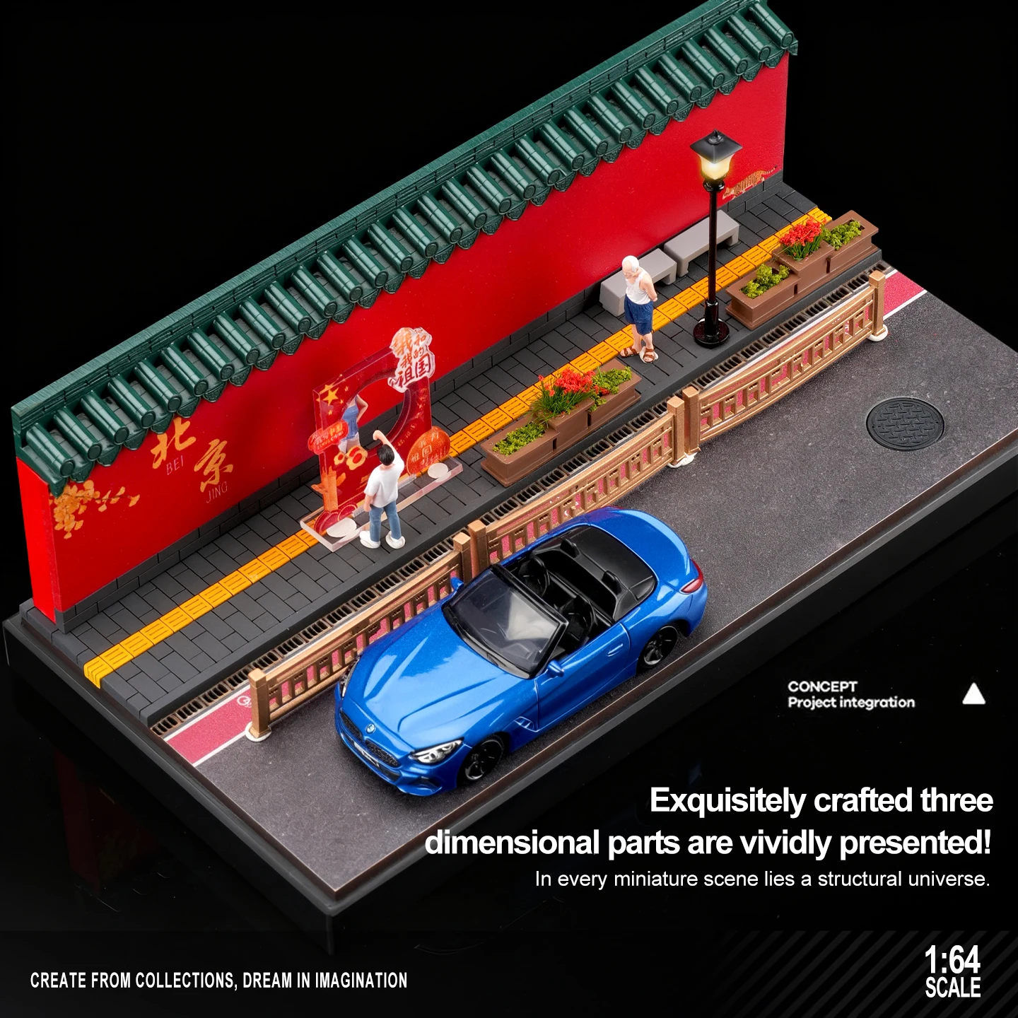 

1/64 Beijing Scene Model Street Attractions Car Parking Space with lights Simulated Decoration Scene (Cars not included)