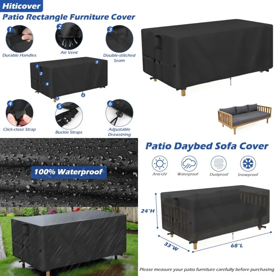 

Outdoor Patio Daybed Cover, 68 Inch Waterproof Paito Sofa Cover, Furniture Covers for Outdoor Seating for Winter - 68 x 33 x 24