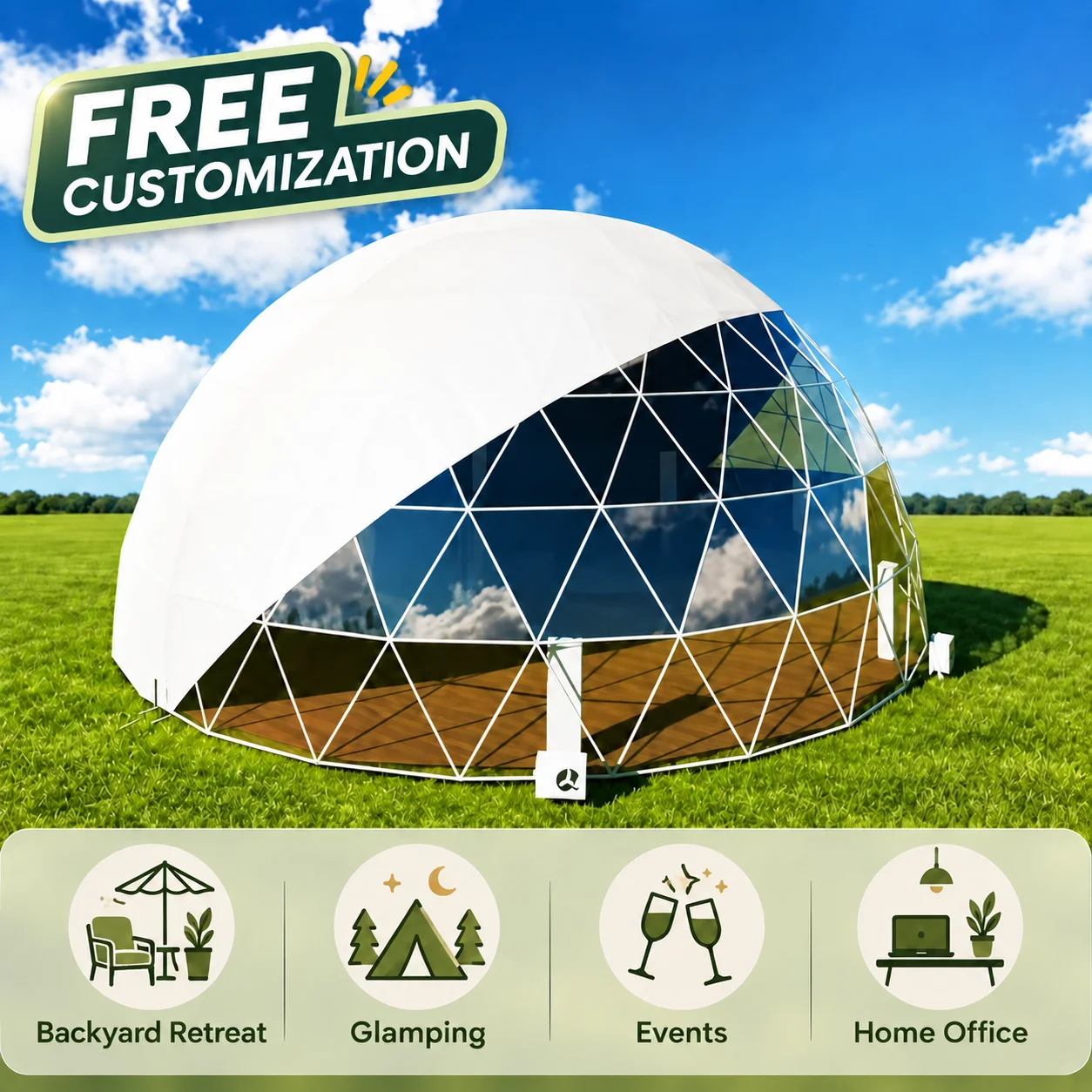 Galvanized Steel Geodesic Dome Tent Insulated Waterproof PVC Round House For Resort Campsite Glamping Hotel Custom Size