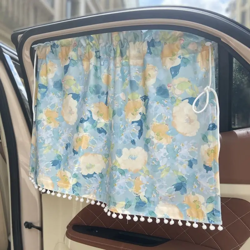 

Rustic Style Car Privacy Curtains Suction Cup Anti-UV Car Accessories Light-Blocking Vehicle Side Window Sunshade Curtains