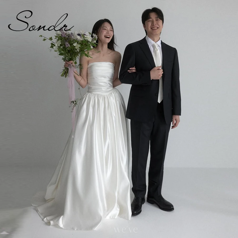 

Sondr 2025 Korean Wedding Dress Strapless Corset Back Self- Wedding Dresses Photo Shoot Customized A Line Bridal Gown for Party