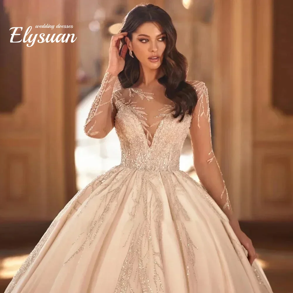 

Новые изысканные свадебные платья с V-образным вырезом по индивидуальному заказу, блестящее свадебное платье со шлейфом и бисером, бальное платье Vestido de nov