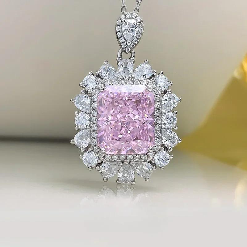 Fashion Sakura Pink Diamond Necklace High Carbon Diamond Explosion Flash S925 Silver Wedding Simple Jewelry Wholesale