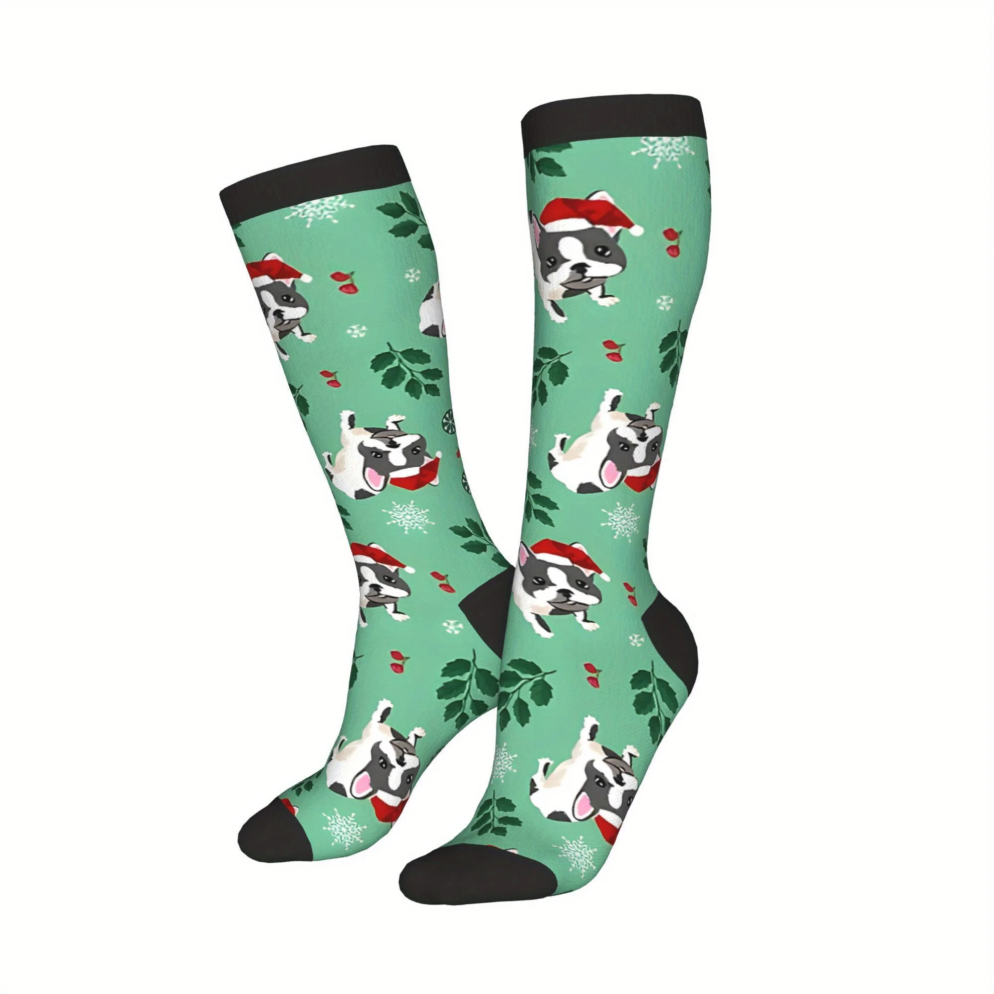 

1 Pair Vintage French Bulldog Christmas Pattern Men'S Compression Socks Unisex Harajuku Seamless Printed Funny Novelty