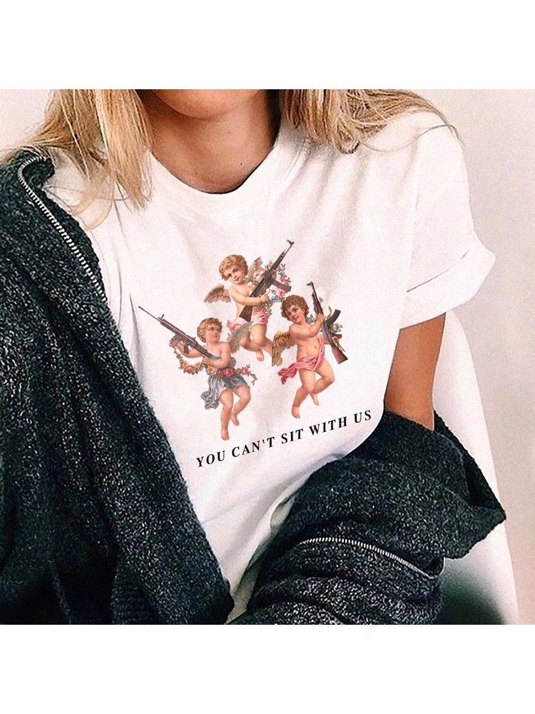 

You Cant Sit with Us Three Angels Shirt Harajuku Woman Shirt Short Sleeve Angel Printed Tee Female Tumblr Grunge White Tshirts