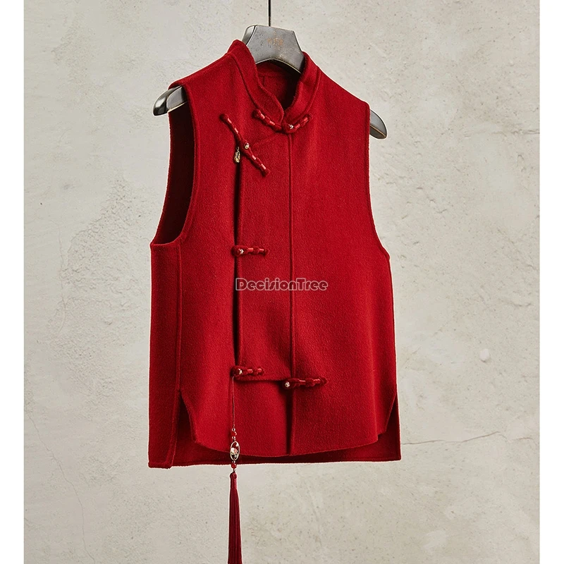 2025 new chinese style red suit autumn winter vintage woolen vest chinese new year's stand collar tang suit cheongsam vest t001