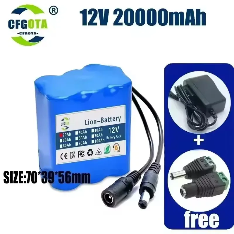 12V 20000mah 18650 NEW Lithium Battery Pack 3S5P large Capacity Built-in BMS 20Ah Suitable for Small Power Electronic Equipment
