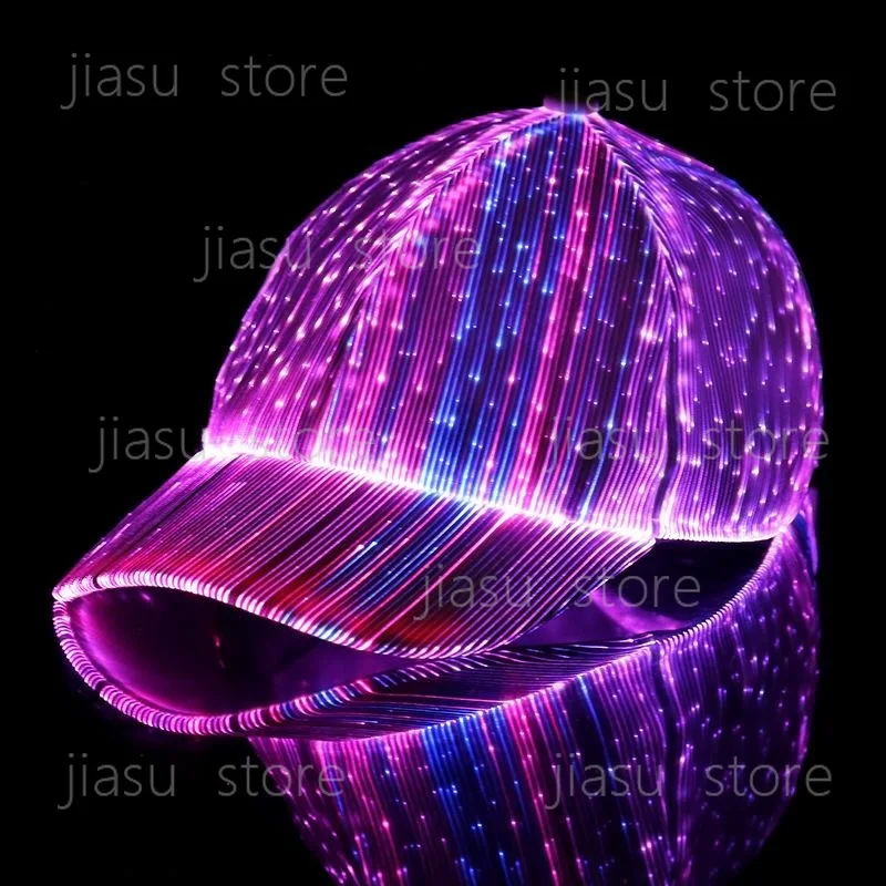 LED Fiber Optic Light‑Up Baseball Cap, Flashing Glowing Hip‑Hop Hat for Bar Club Couple Party