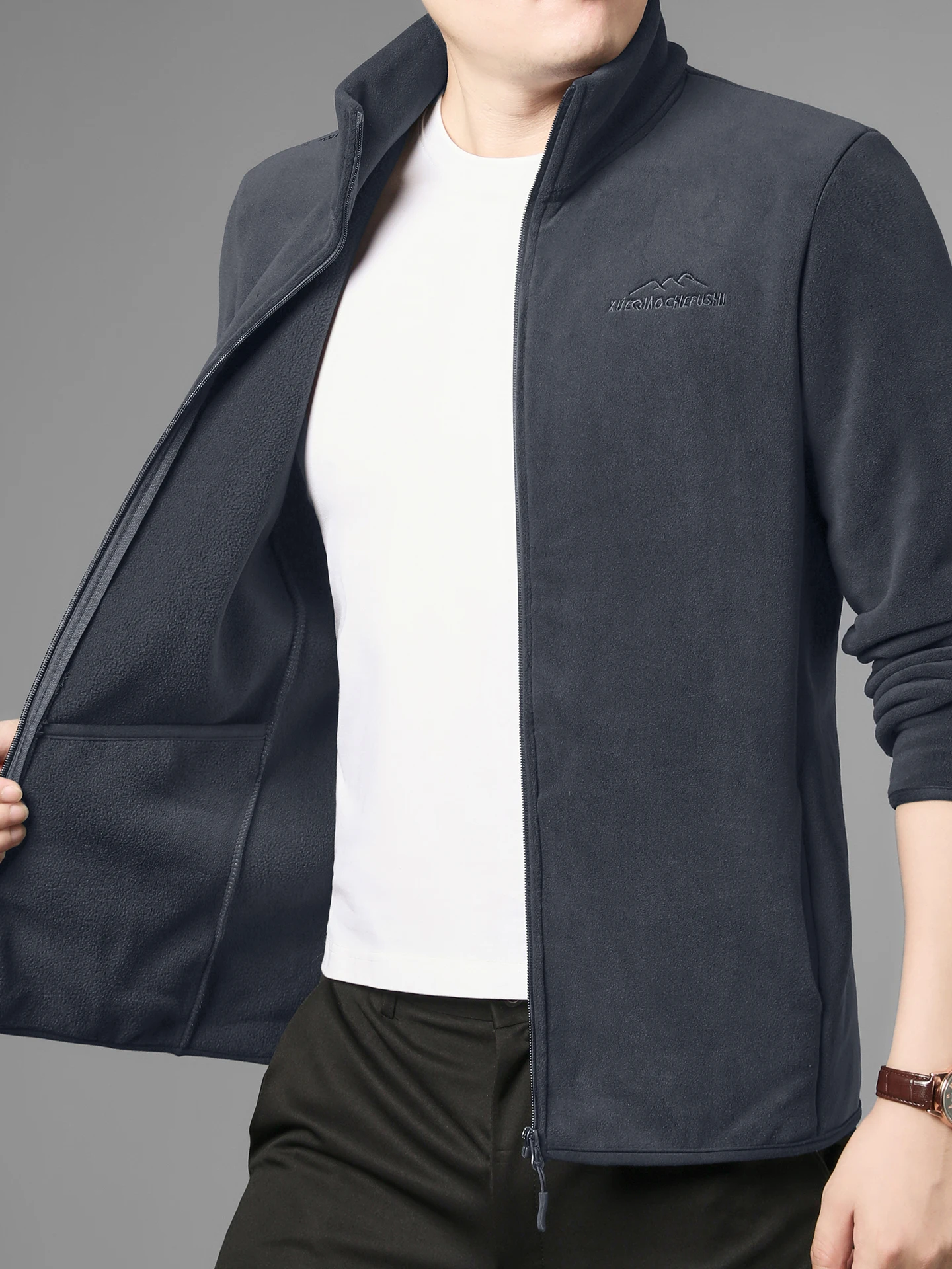 Chaqueta de Invierno para Hombre, Forro Polar, uesa, Cálida, Cuello Alto, Fibra de Poliéster, Cierre de Cremallera, Estilo ...