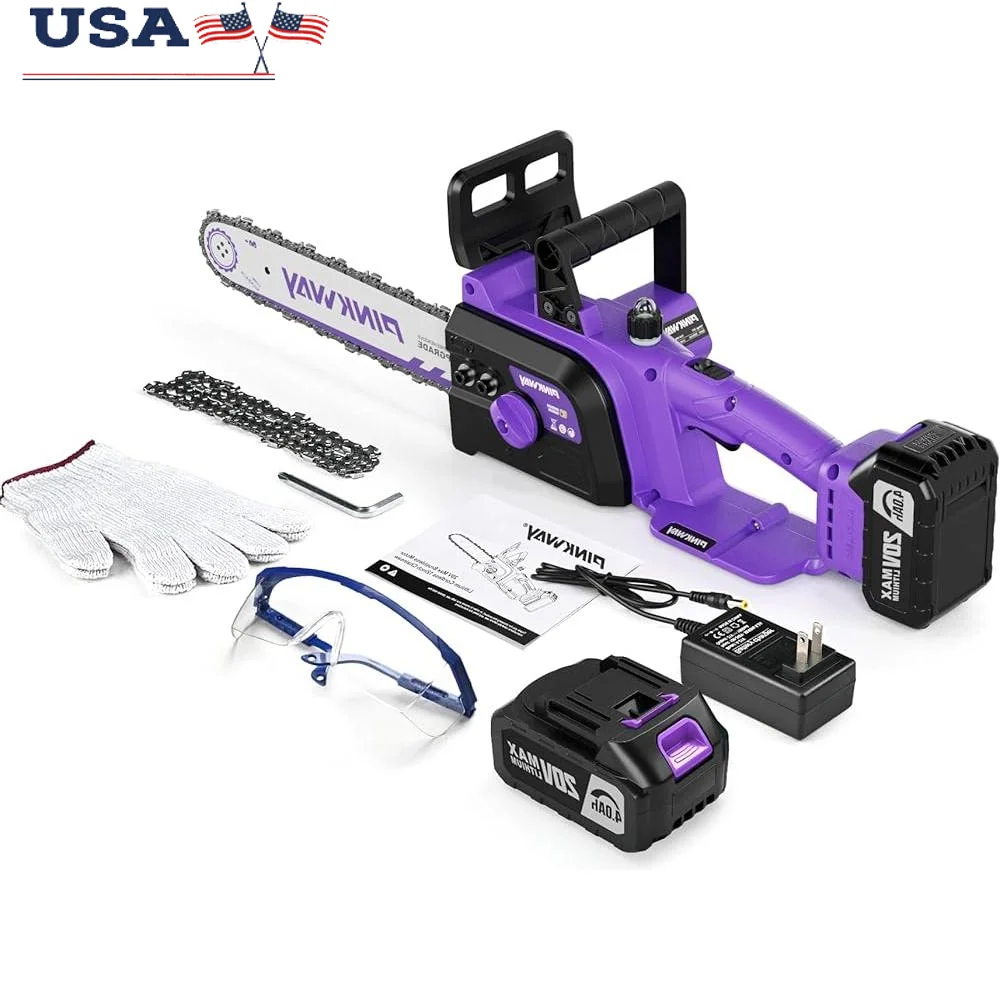 

12 Inch Cordless Electric Chainsaw Brushless Motor 20V Battery Powered Mini Chainsaw with 4Ah Rechargeable Battery and Chain