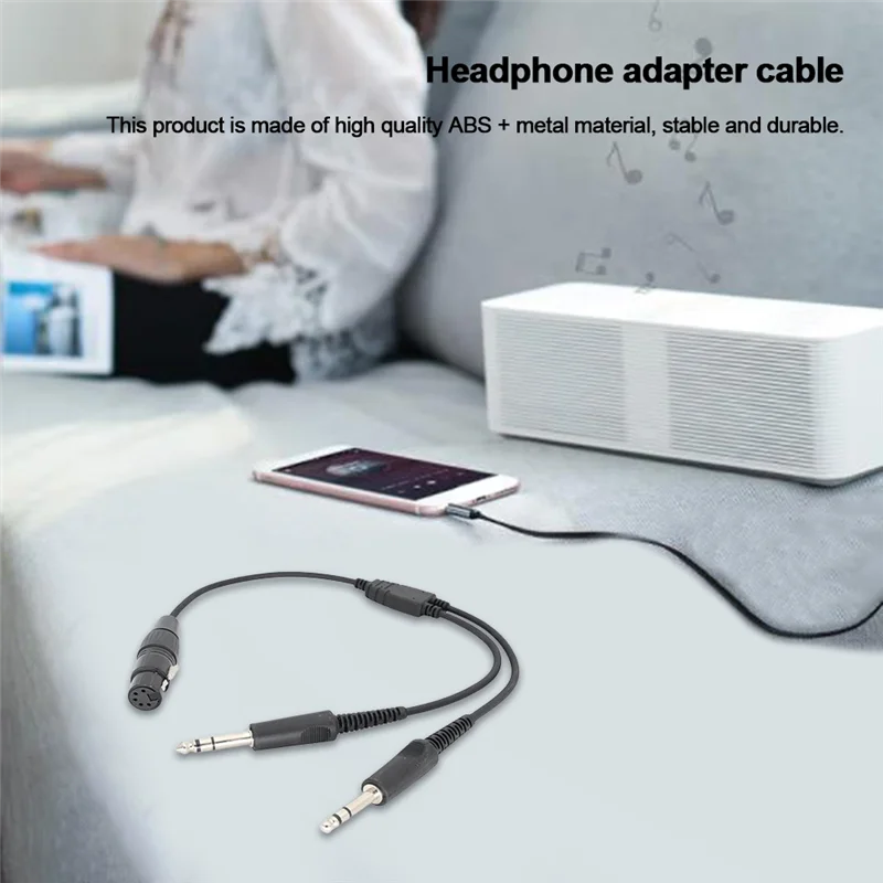 ABAC-Black 5 Pin XLR To GA Dual Plug Aviation Headset Connector Cable Aircraft Headphone Adapter