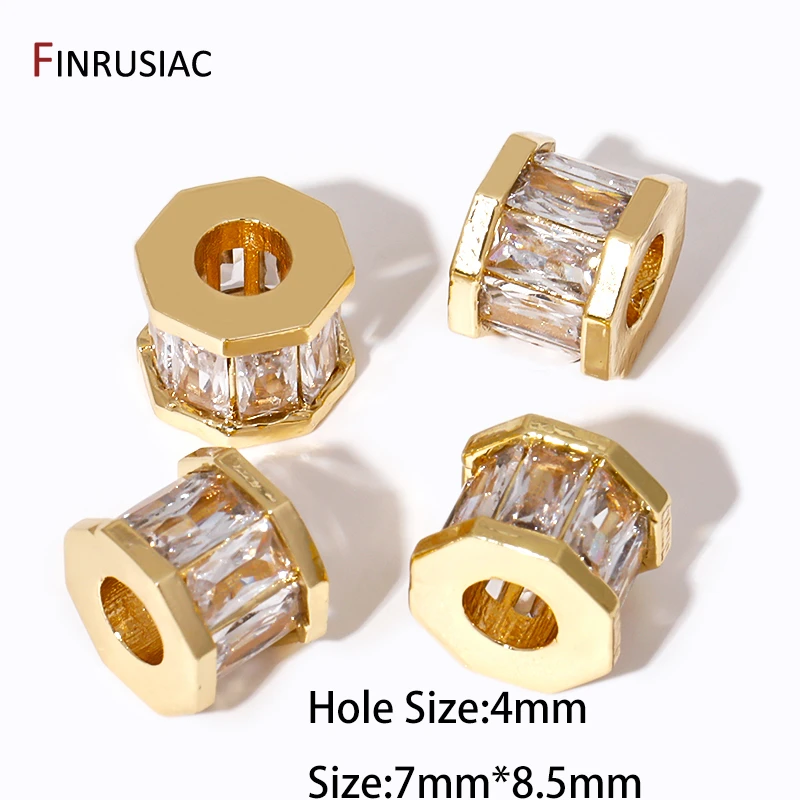 Großhandel mit 18 Karat vergoldeten Messing-Abstandsperlen mit großem Loch, Zirkon-Trenner-Perlen für Armbänder, DIY-Schmuckherstellungszubehör – Detail 17