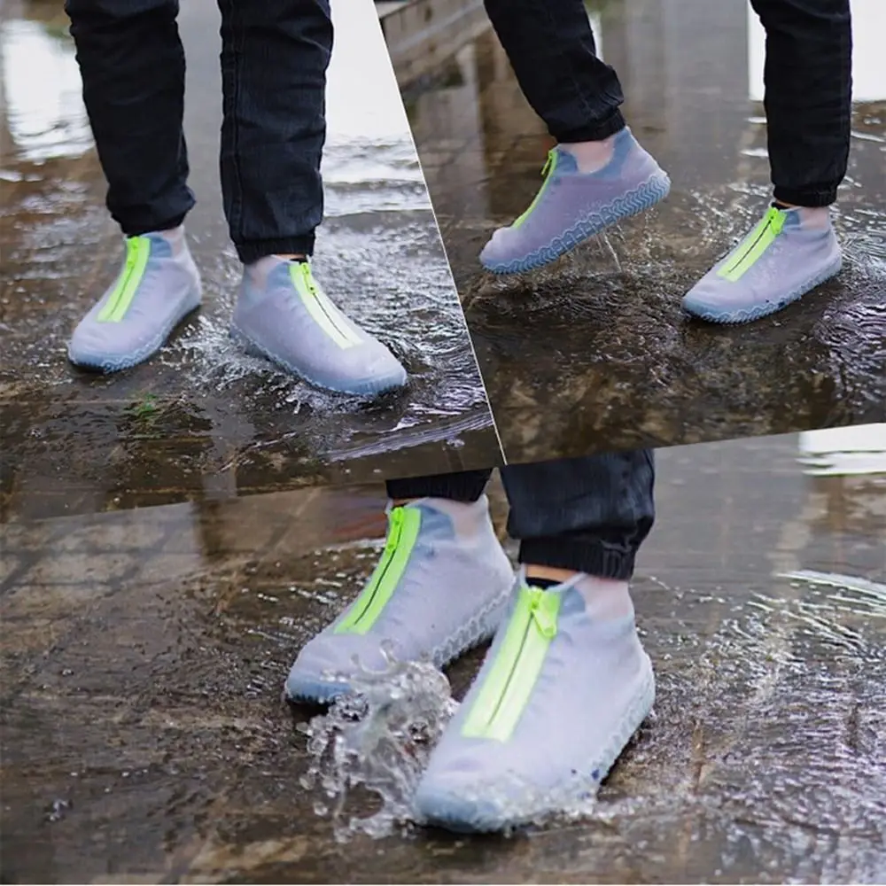 2Pcs Reusable Waterproof Shoe Cover Wear-resistant Portable Non-Slip Rain Boots Zipper Foldable Silicone Shoes Protective Cover
