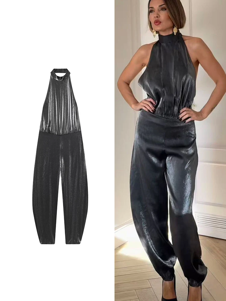 TFMLN الصيف المرأة الصلبة مثير الرسن طوق بذلة أنيقة الصلبة عارية الذراعين أكمام حللا سيدة الموضة نادي الحفلات رومبير #1