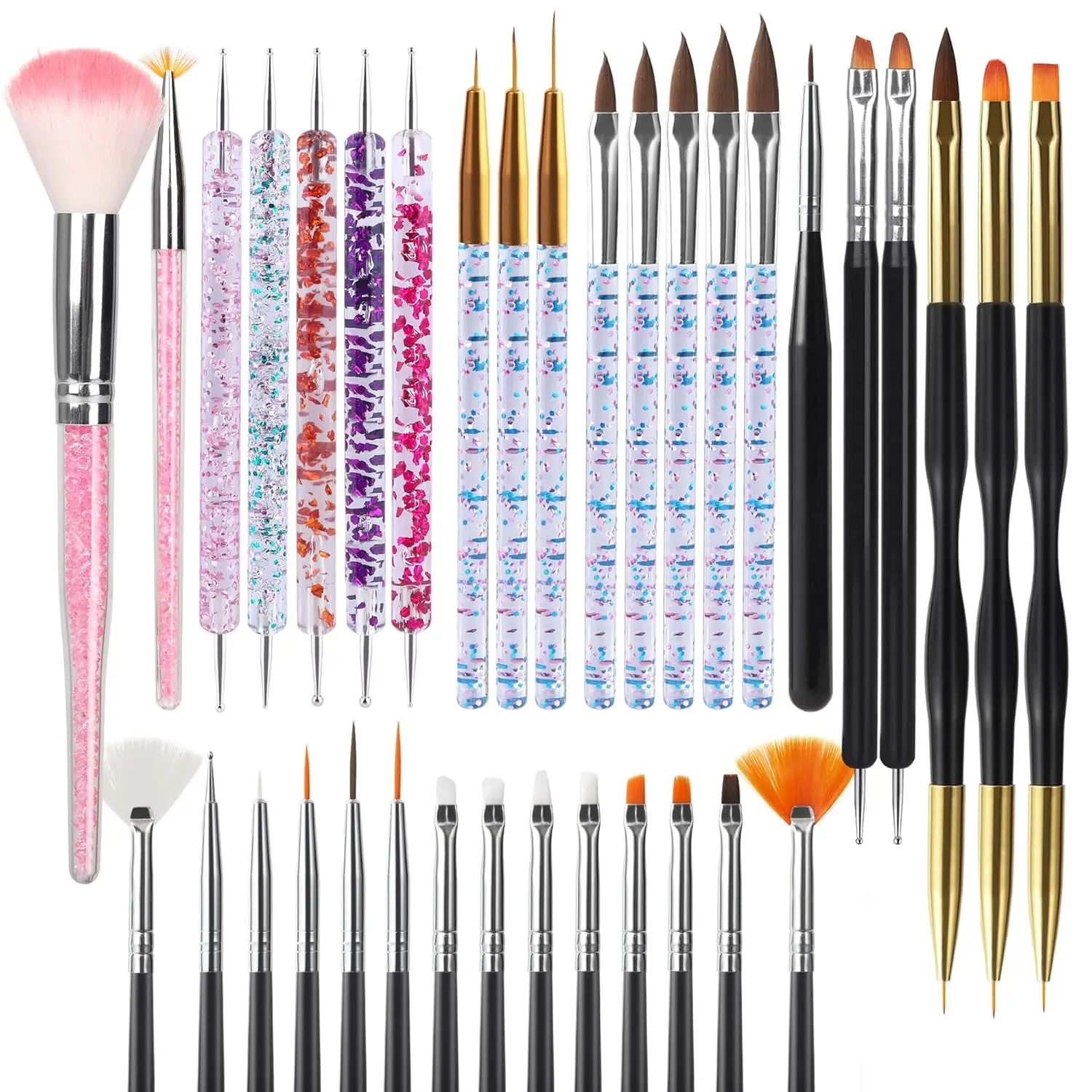 

35-Piece Nail Art Brush Set with Dotting Tools, Liner Pens & Dust Brush for Professional Designs