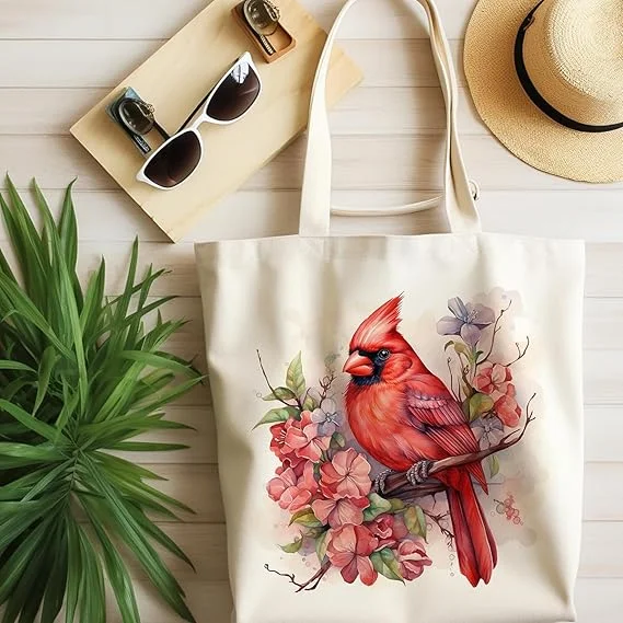 Vintage Watercolor Bird Tote Bag Versatile Canvas Shoulder Bag for College Student Women Casual Reusable Handbag Light Luxury