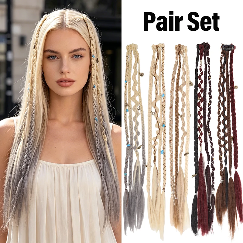 

Set of 2 Synthetic Braided Extensions – 4-Strand Style with Charming Accessories, Quick & Easy to Attach for Instant Style Boost