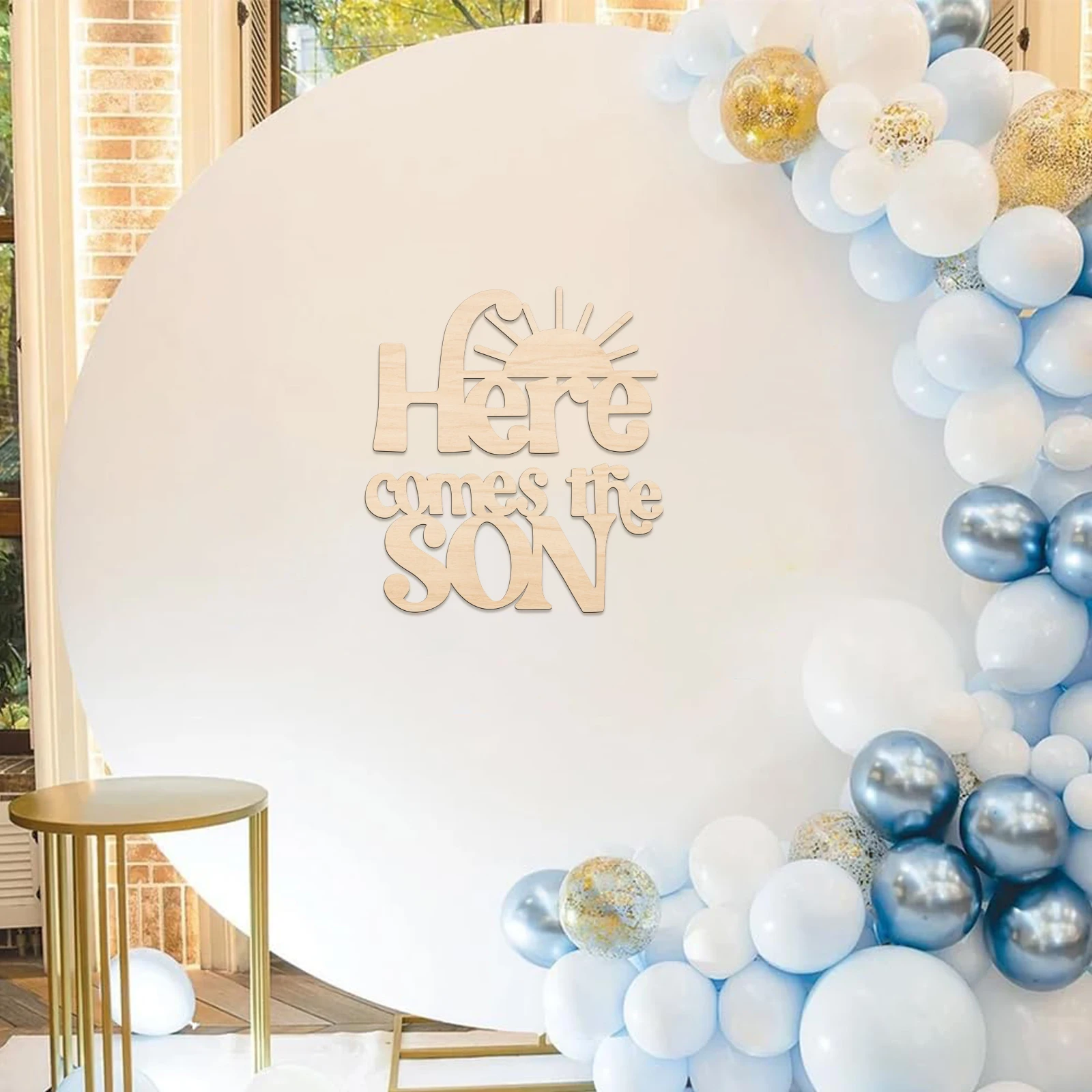 Here Comes The Son Wooden Sign Baby Shower Decoration Backdrop Photo Props,Boy Newborn Party Decorations(4mm Thickness)