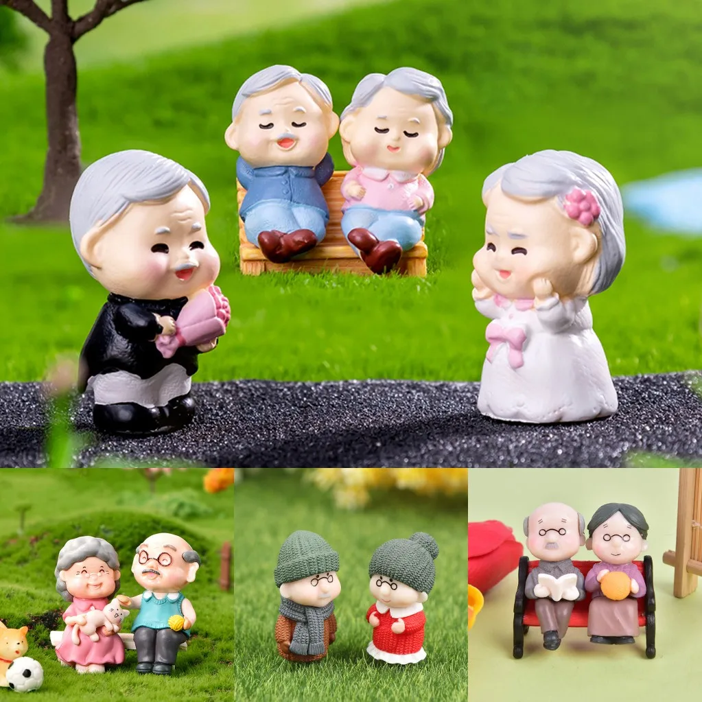 Sweety Lover Older Couple Ornament Mini Couple Figures Grandma Grandpa For Fairy Garden Figurines Miniature Home Decoration