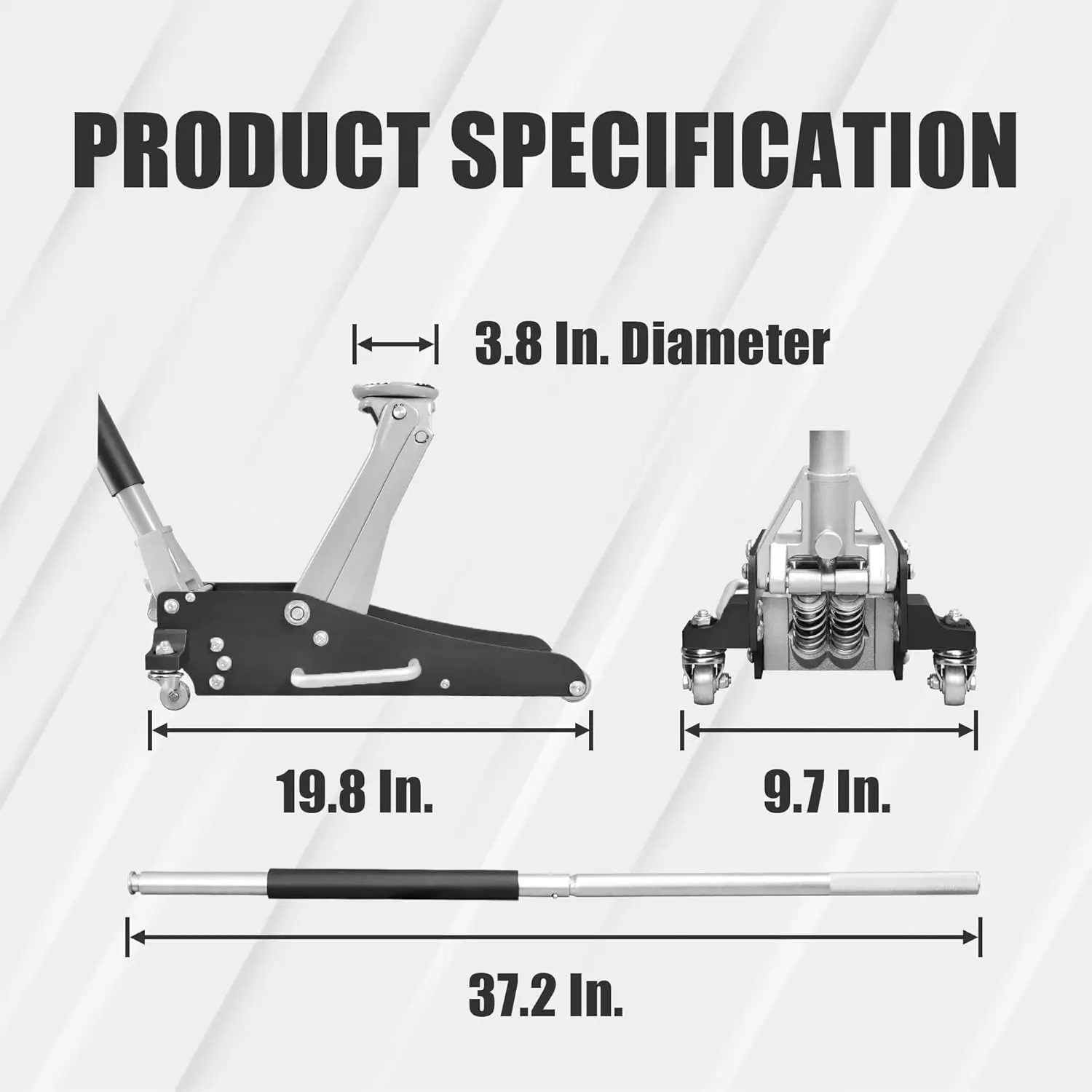 Hydraulische Low-Profile Aluminium En Stalen Race Vloer Jack Met Dubbele Zuiger Snelle Lift Pomp 1.5 Ton (3,000 Lb) Capaciteit Zwart