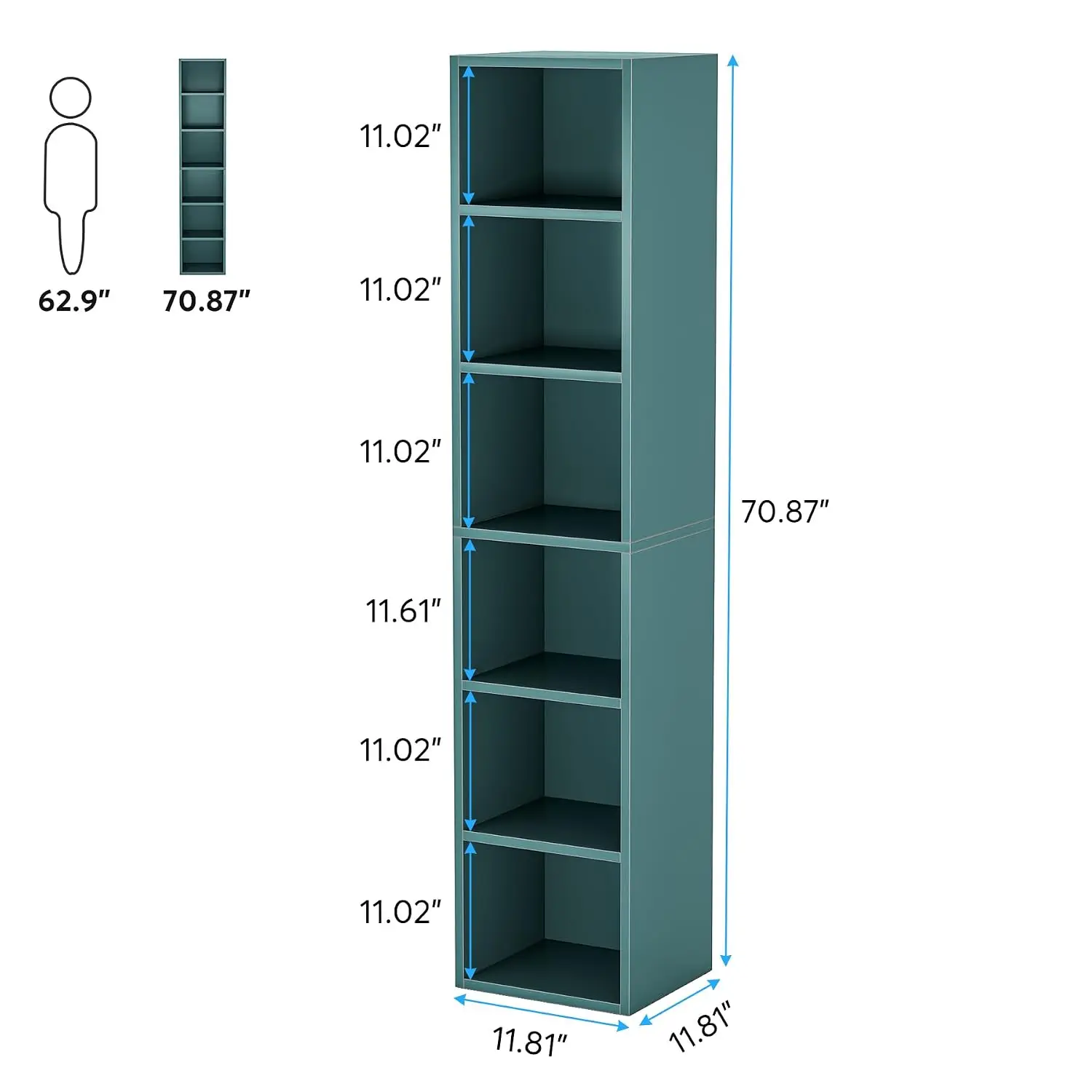 70.9 Inch Tall Narrow Bookcase Set of 2 Rustic Corner Storage Shelf 6 Tier Cube Display Home Office, Customized