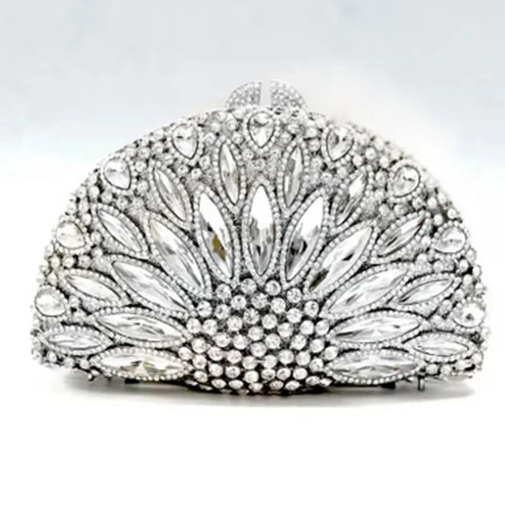 

Women's Silver/Red Rhinestones Evening Clutch Purse Large Stone Cocktail Clutch Bag Wedding Bridal Cluthes Party Dinner Handbag