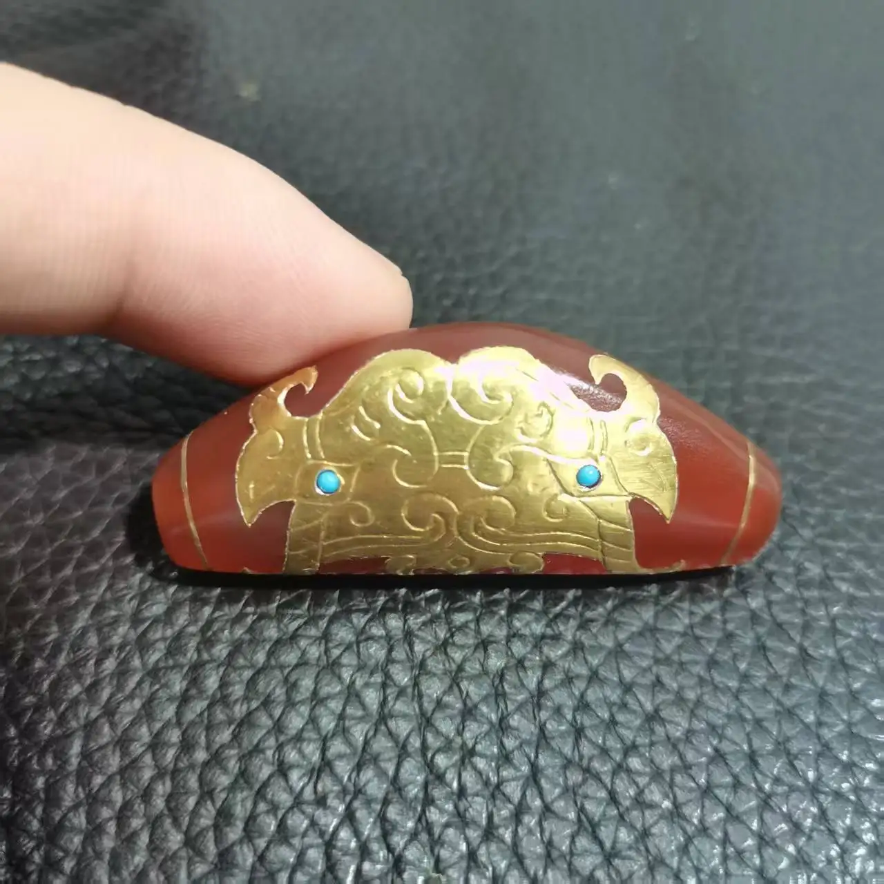 Ox Horn Gold wrapped in silver Special Pattern Natural Agate Amulet Weathered Perfect Retro diy Dzi Bead Necklace Pendant