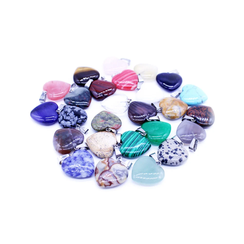 

20Pcs 16mm Fashion Mixed Color Natural Stone Heart Pendants for Jewelry Making Charm Necklace Accessories Assorted Color