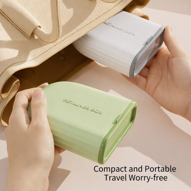 Portable Retainer Case Orthodontic Aligner Box Denture Storage Container with Divider and Drainage Hole for Travel Home