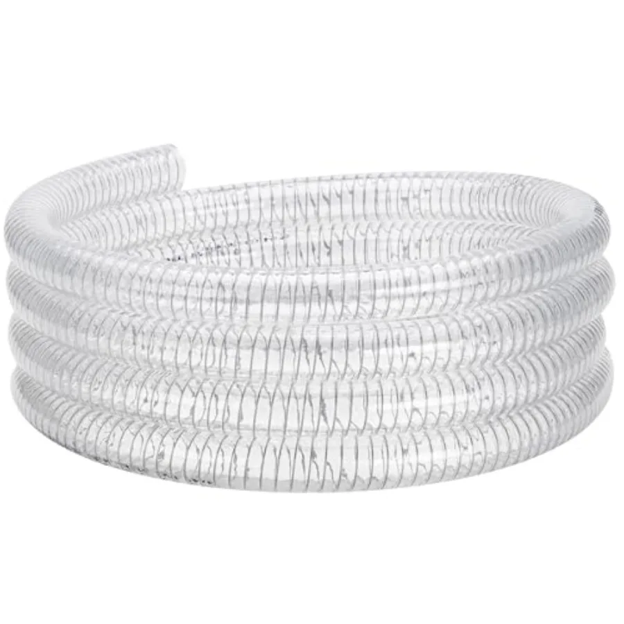 Tuyau d'aspiration haute pression transparent de 1-1/2 pouces de diamètre intérieur avec armature en fil d'acier spiralé, en vinyle plastique renforcé pour eau, carburant, poudre et applications diverses
