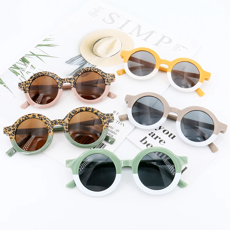 Children Boy Girl Cute Leopard Double Color Cartoon Bear Shape Round Sunglasses Kids Vintage Glasses UV400 Protection Classic