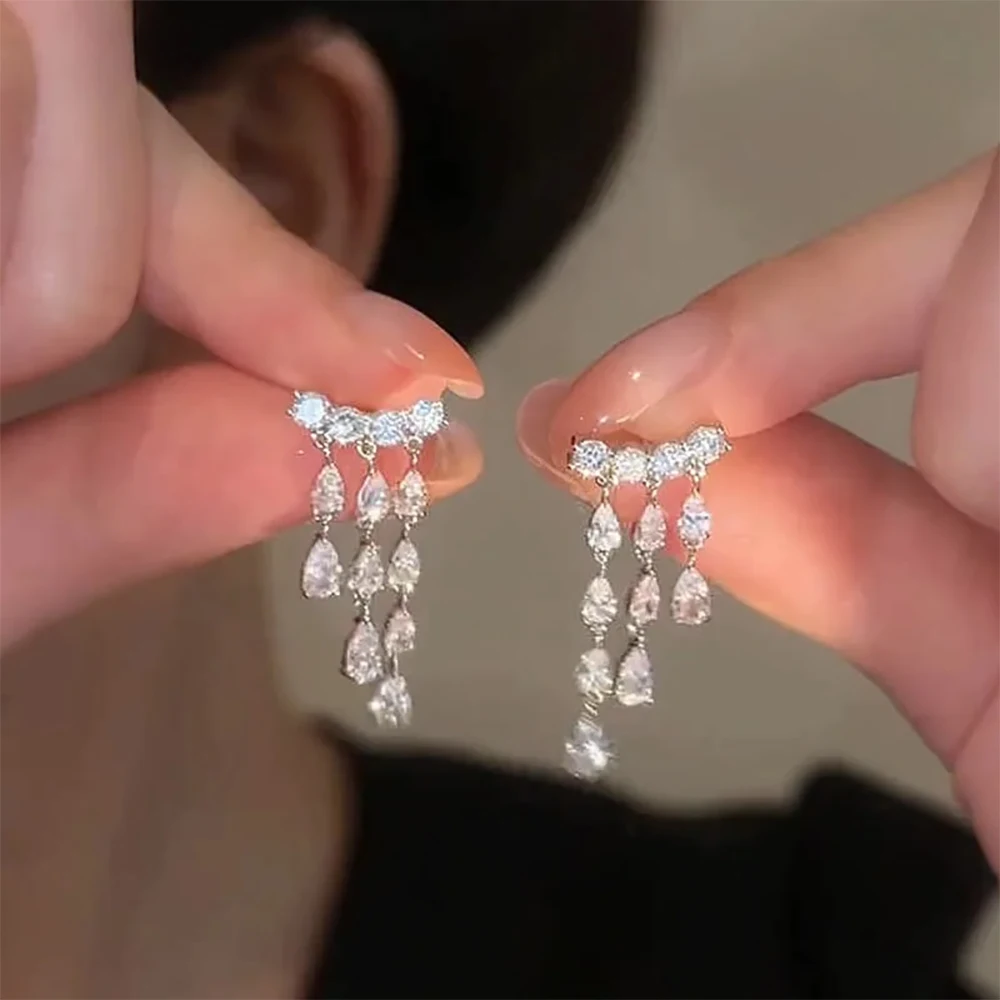 Serenity 7.1cttw All Moissanite Tassel Earrings Women Gift Sparkling D Color Pear Cut Drop Earrings S925 Sterling Silver Jewelry